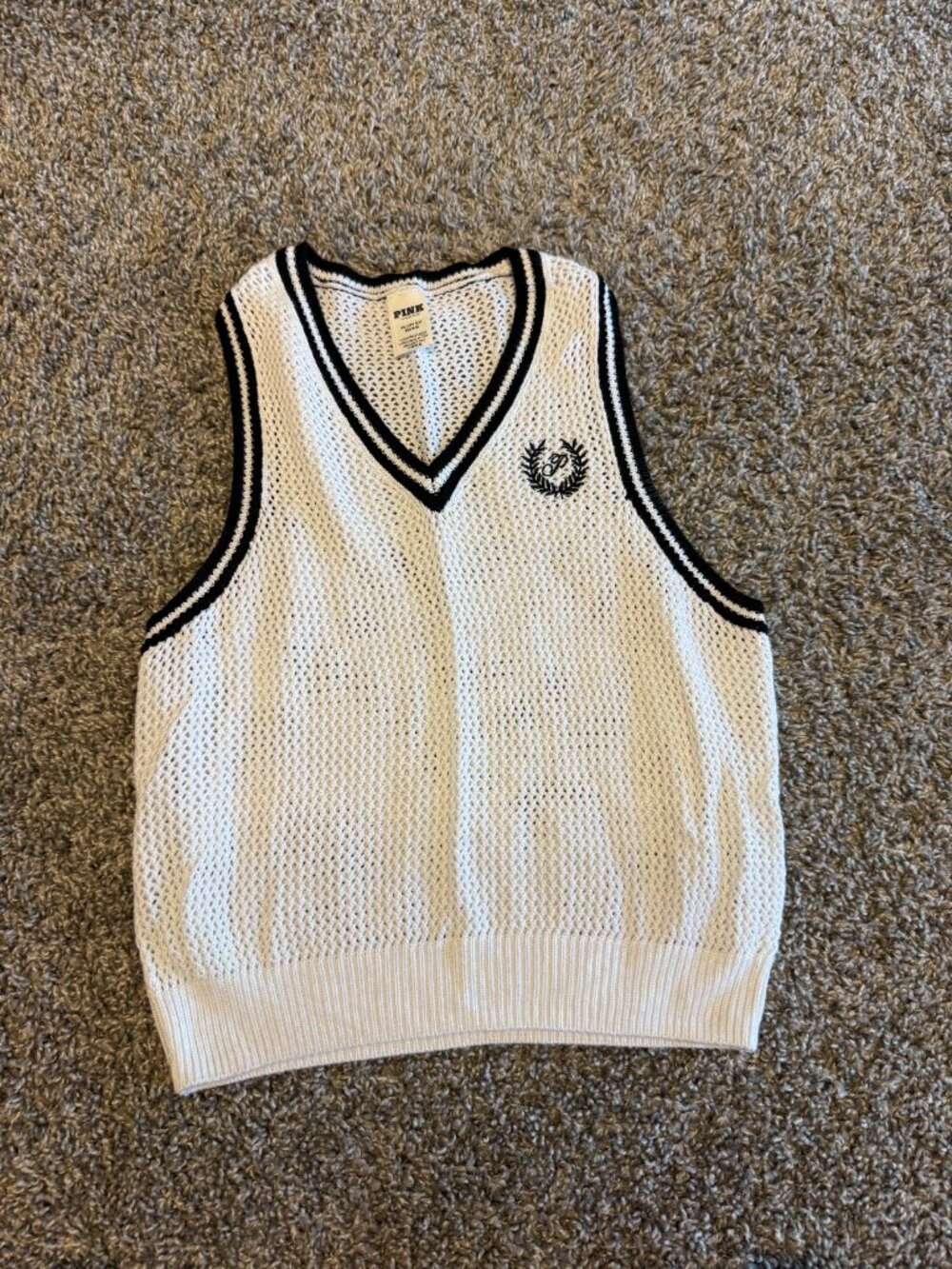 PINK Victoria's Secret White and Black V-Neck Sweater Vest